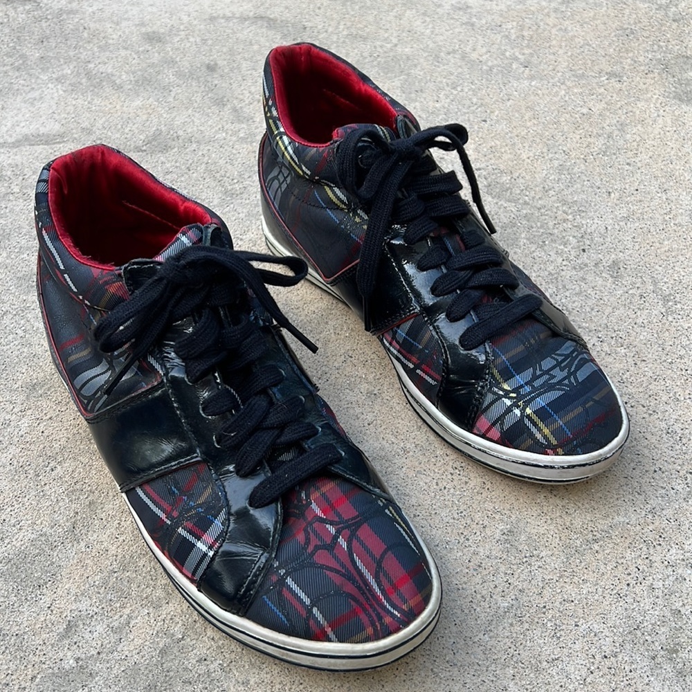 💚Coach Finch Plaid High Top Sneakers women's Size 7 - Picture 2 of 12